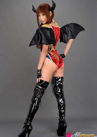 Sayuri Ono Asian in long boots is batwoman waiting for victims